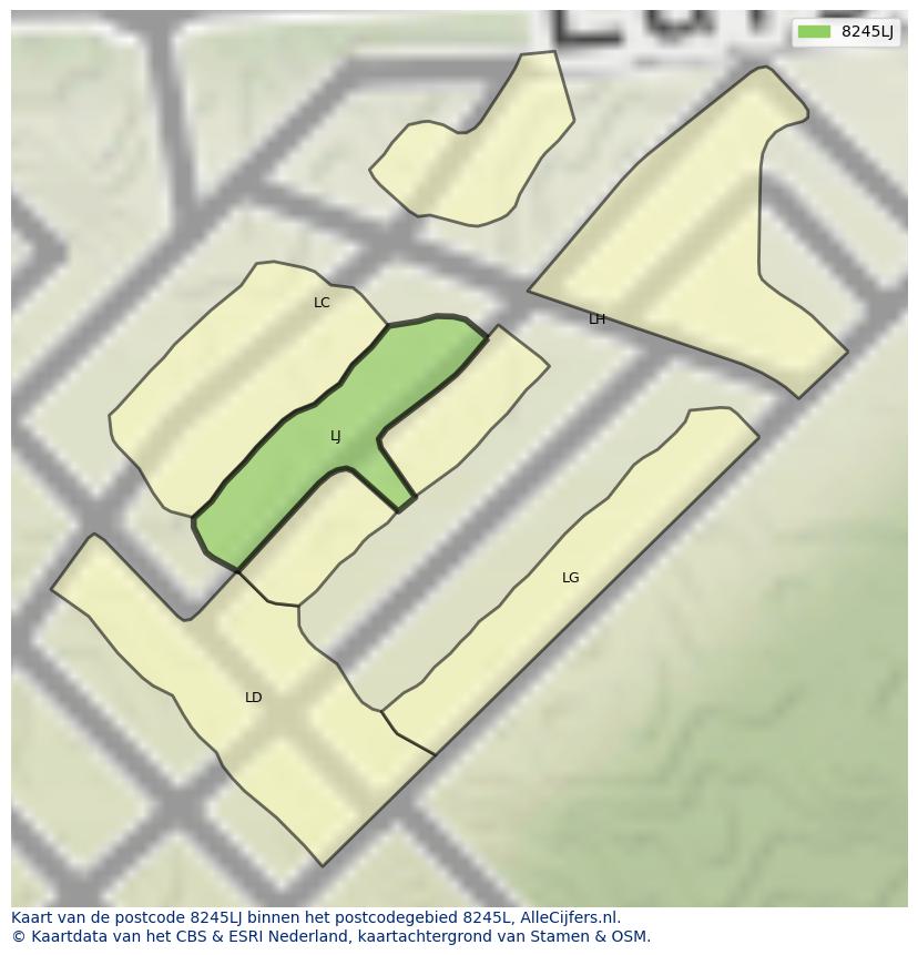 Afbeelding van het postcodegebied 8245 LJ op de kaart.