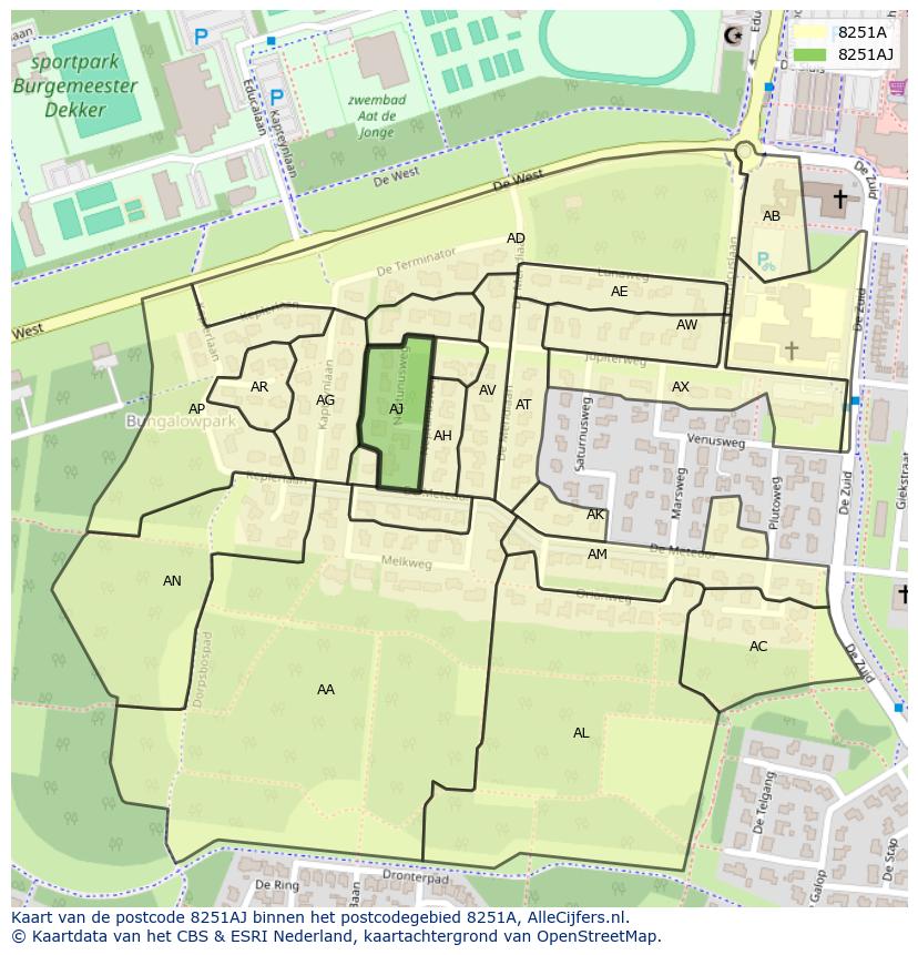 Afbeelding van het postcodegebied 8251 AJ op de kaart.