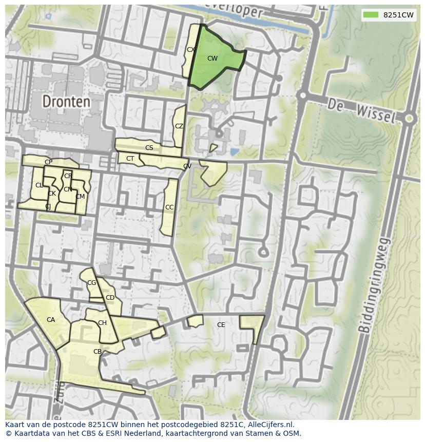 Afbeelding van het postcodegebied 8251 CW op de kaart.