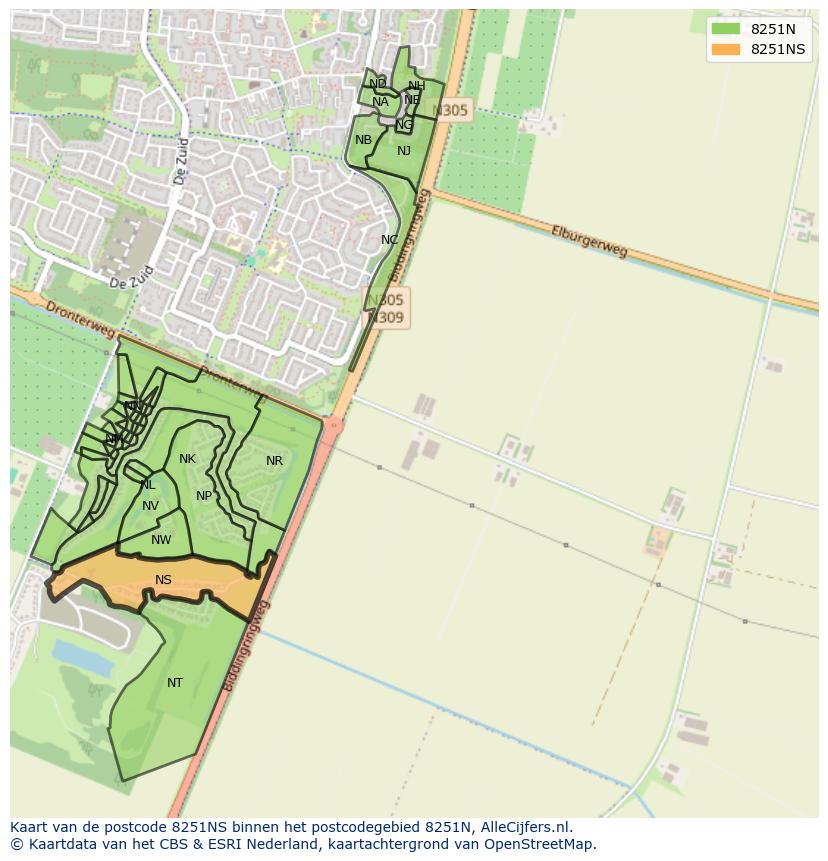 Afbeelding van het postcodegebied 8251 NS op de kaart.