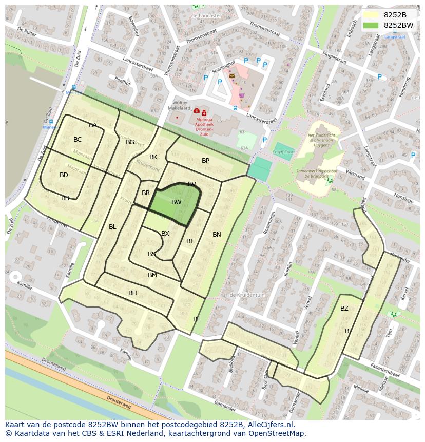Afbeelding van het postcodegebied 8252 BW op de kaart.
