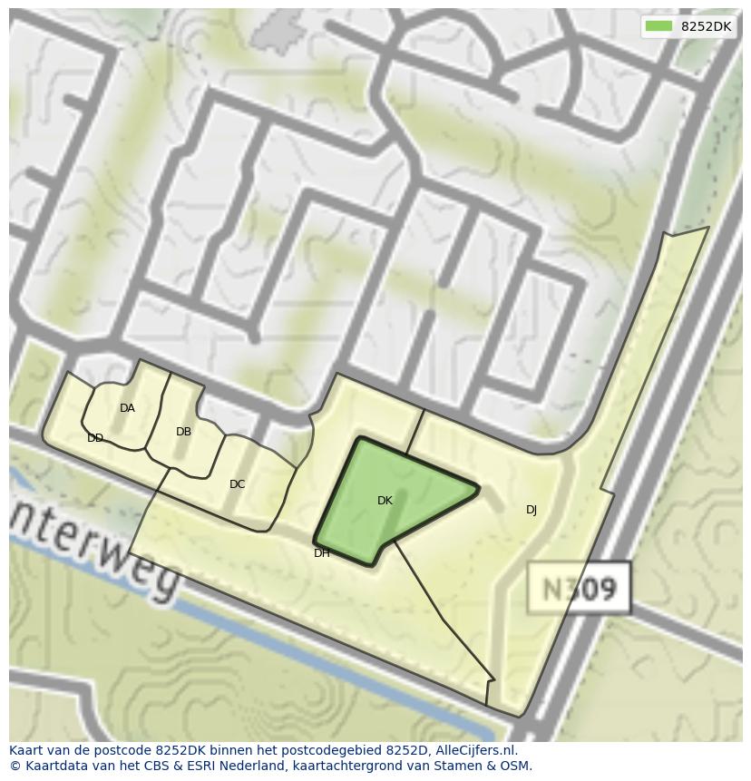 Afbeelding van het postcodegebied 8252 DK op de kaart.