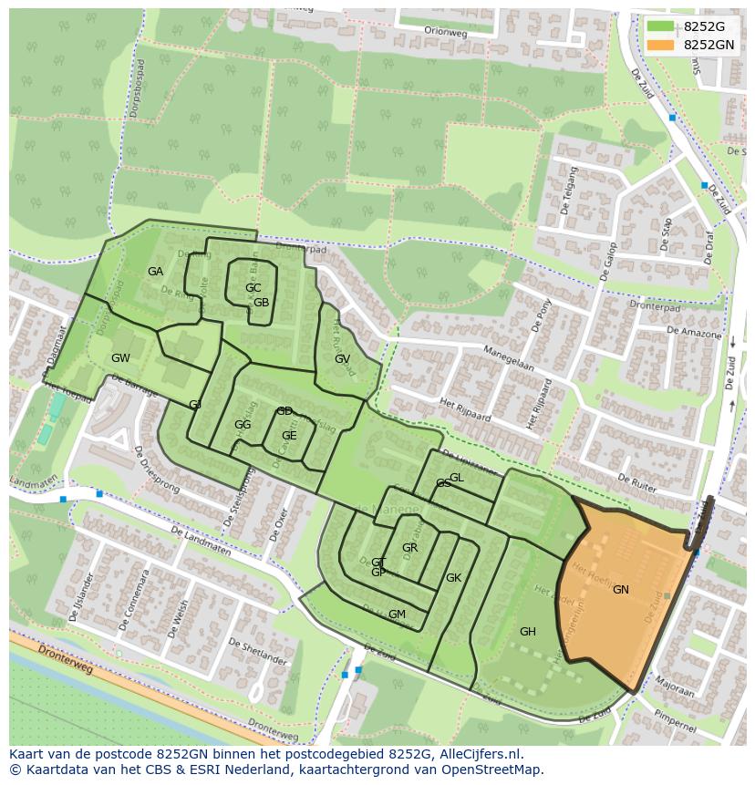Afbeelding van het postcodegebied 8252 GN op de kaart.