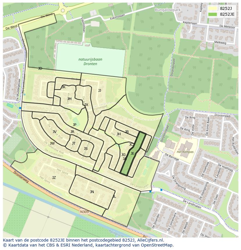 Afbeelding van het postcodegebied 8252 JE op de kaart.