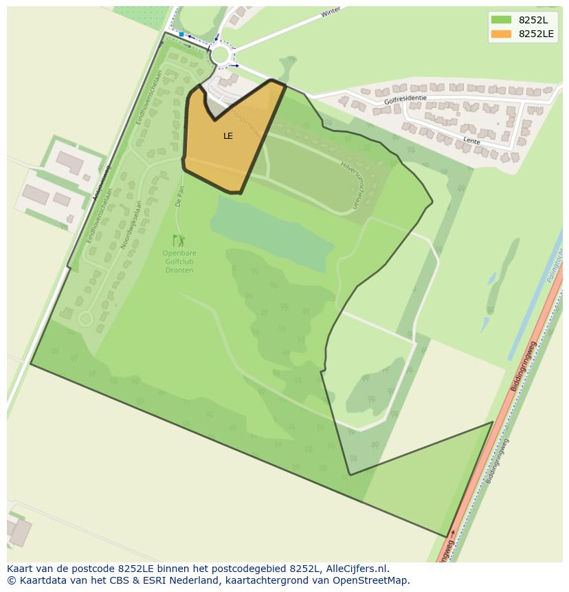 Afbeelding van het postcodegebied 8252 LE op de kaart.