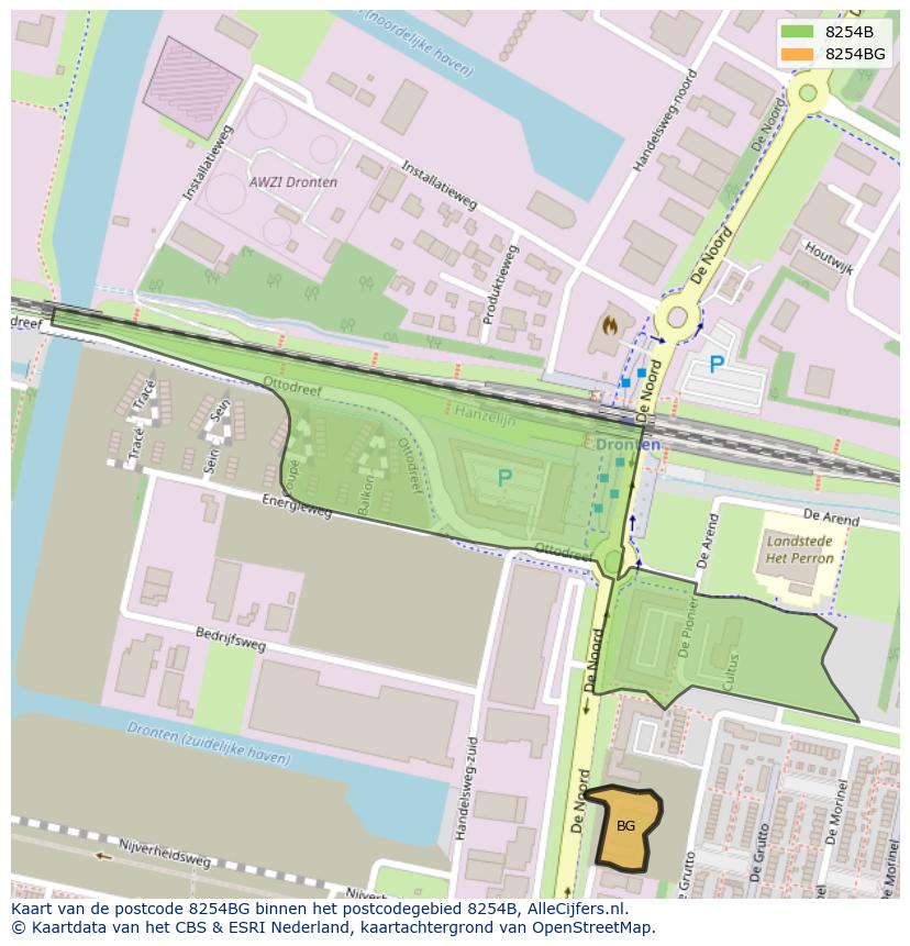 Afbeelding van het postcodegebied 8254 BG op de kaart.