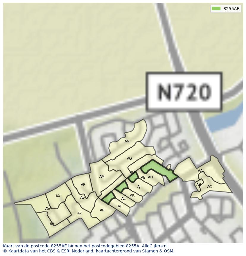 Afbeelding van het postcodegebied 8255 AE op de kaart.