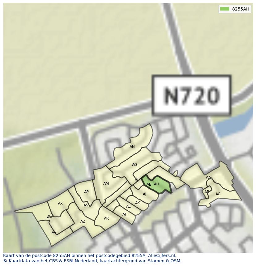 Afbeelding van het postcodegebied 8255 AH op de kaart.