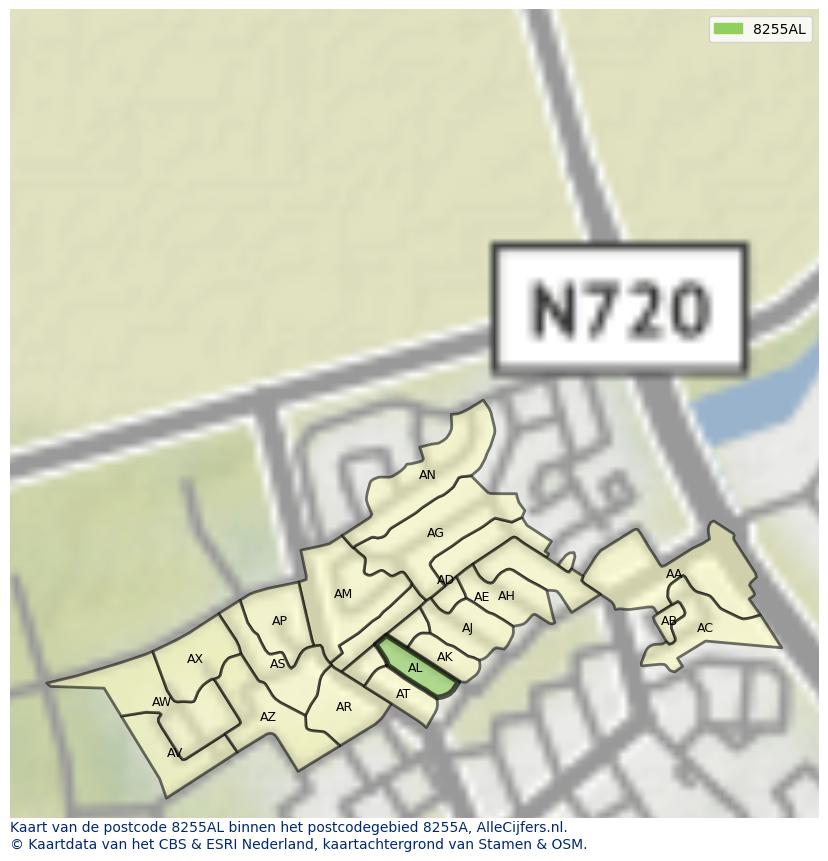 Afbeelding van het postcodegebied 8255 AL op de kaart.