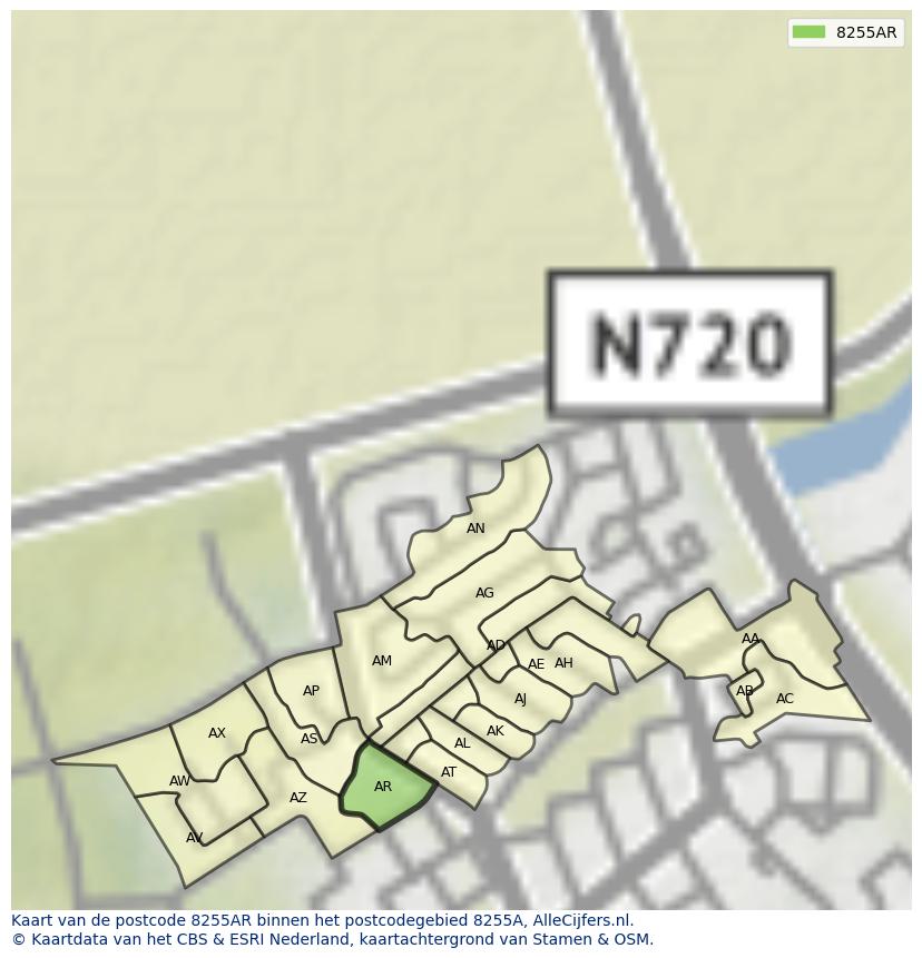 Afbeelding van het postcodegebied 8255 AR op de kaart.