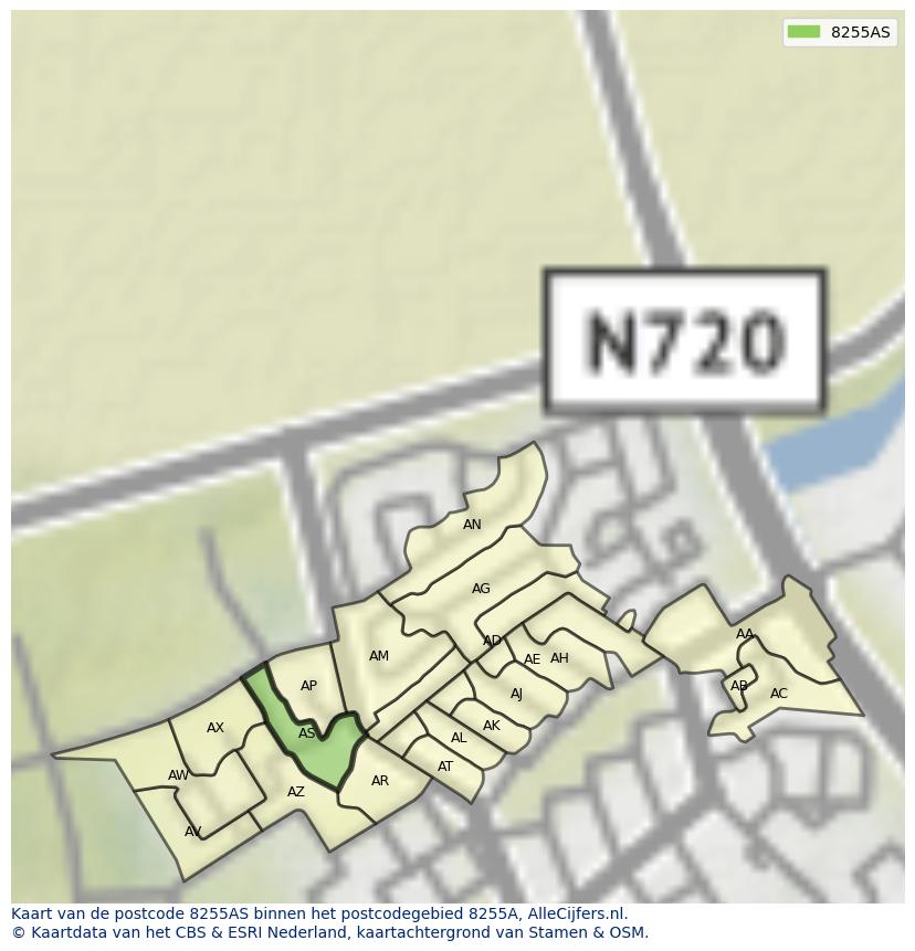 Afbeelding van het postcodegebied 8255 AS op de kaart.