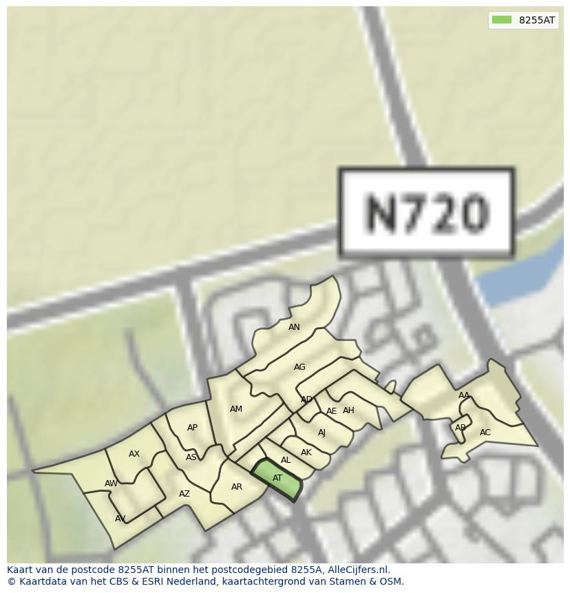 Afbeelding van het postcodegebied 8255 AT op de kaart.