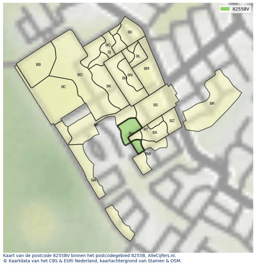 Afbeelding van het postcodegebied 8255 BV op de kaart.
