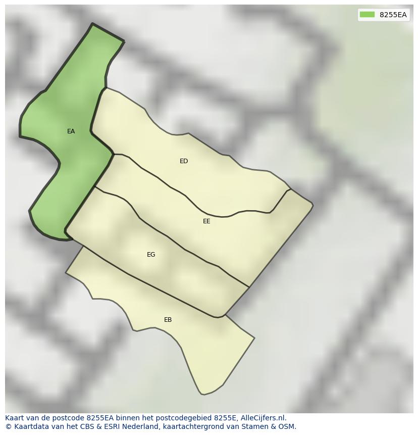 Afbeelding van het postcodegebied 8255 EA op de kaart.