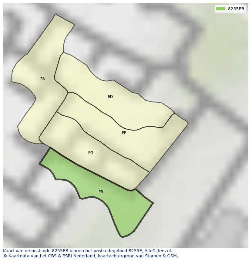 Afbeelding van het postcodegebied 8255 EB op de kaart.