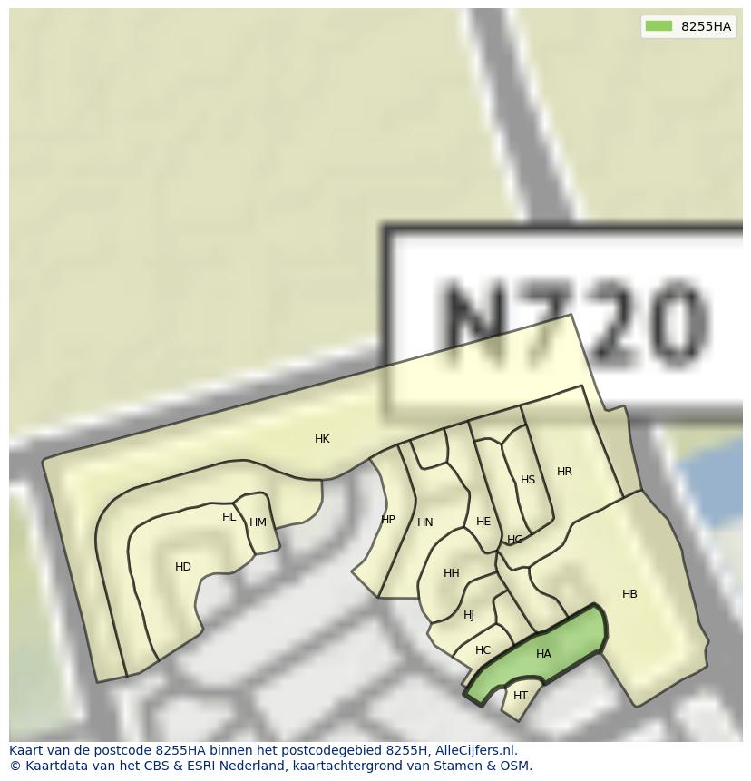 Afbeelding van het postcodegebied 8255 HA op de kaart.