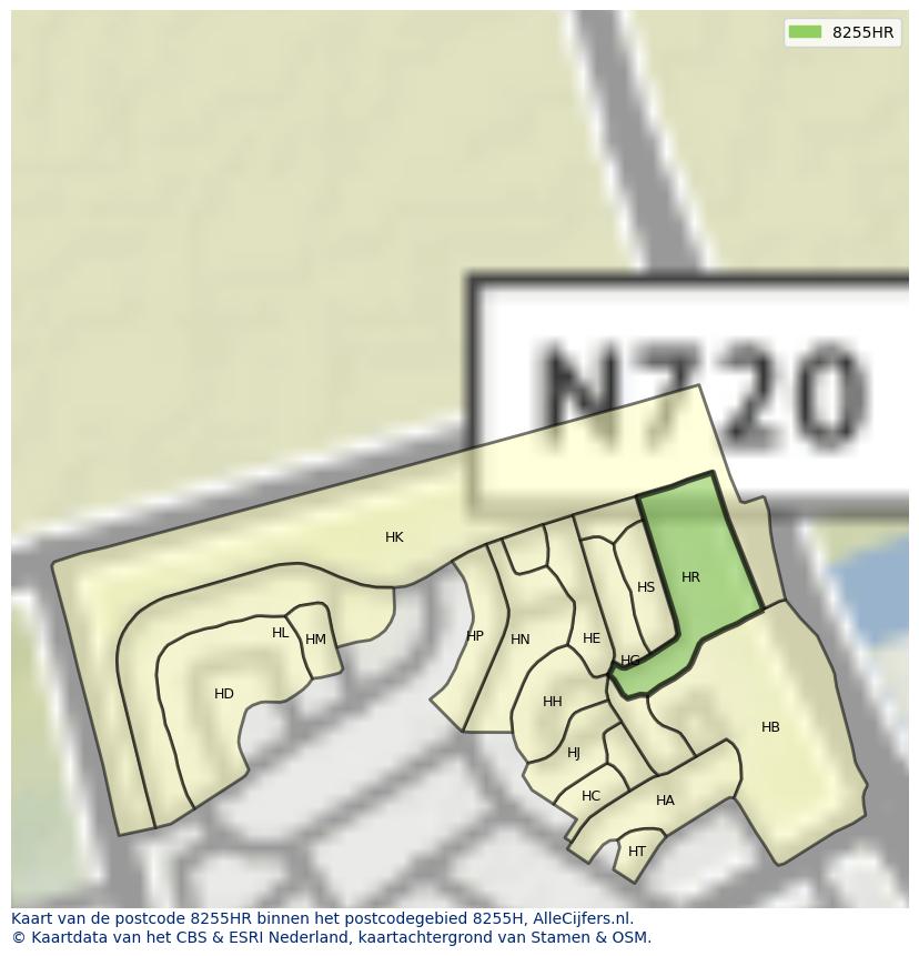 Afbeelding van het postcodegebied 8255 HR op de kaart.