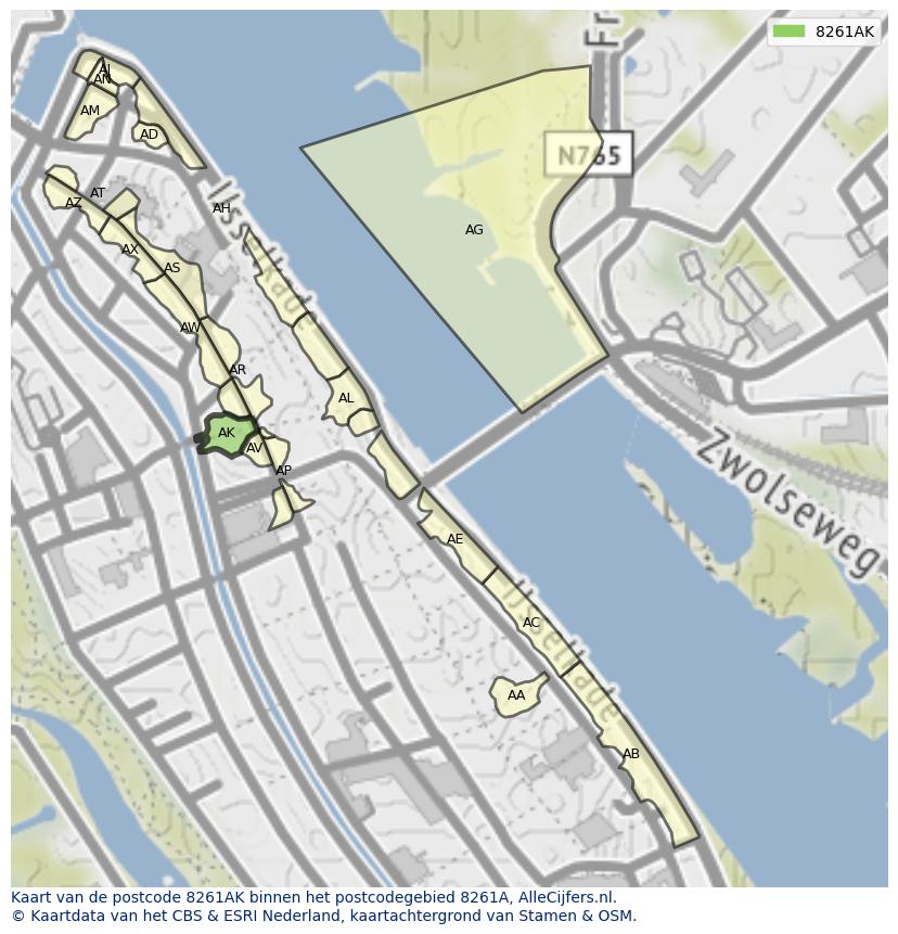 Afbeelding van het postcodegebied 8261 AK op de kaart.