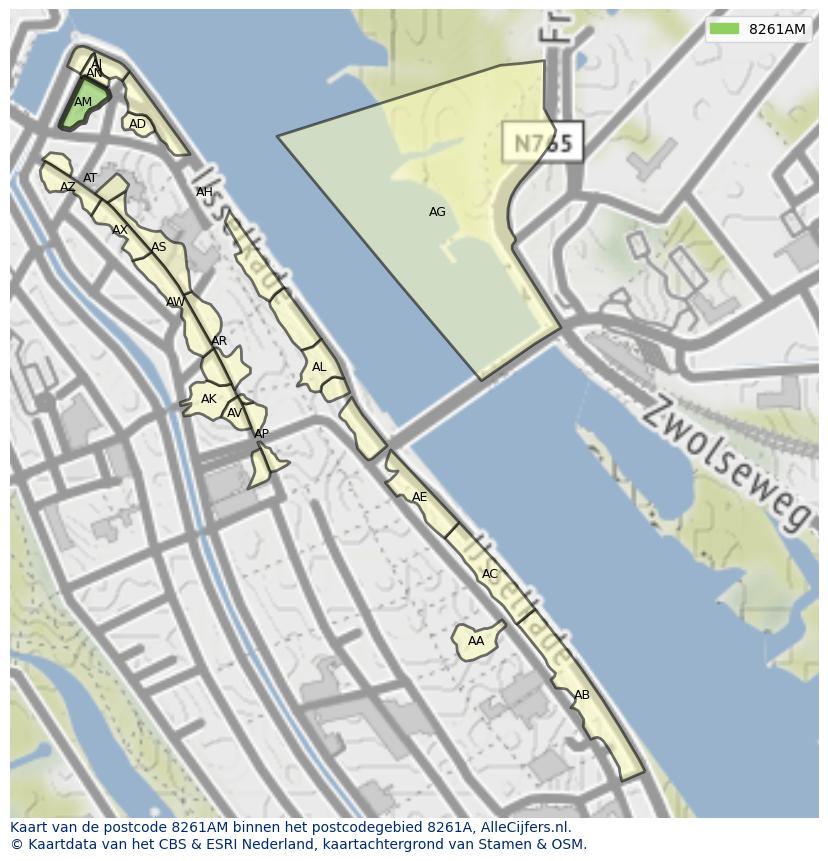 Afbeelding van het postcodegebied 8261 AM op de kaart.