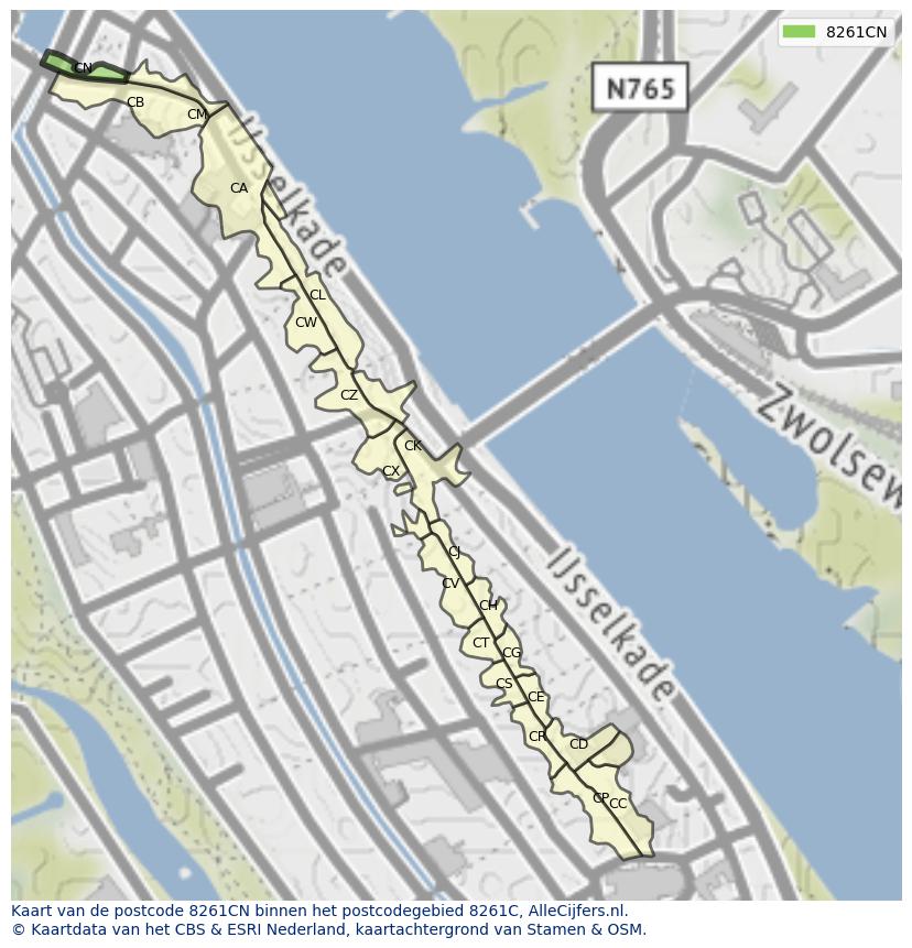 Afbeelding van het postcodegebied 8261 CN op de kaart.