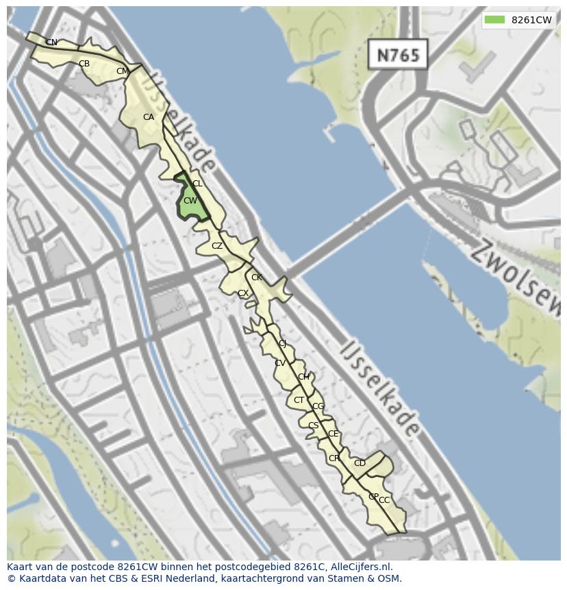 Afbeelding van het postcodegebied 8261 CW op de kaart.