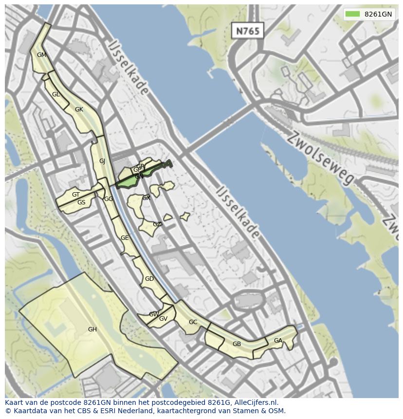 Afbeelding van het postcodegebied 8261 GN op de kaart.