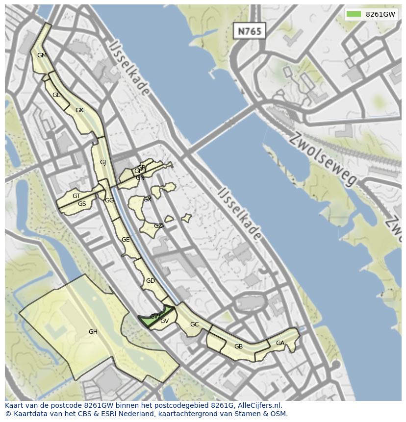 Afbeelding van het postcodegebied 8261 GW op de kaart.
