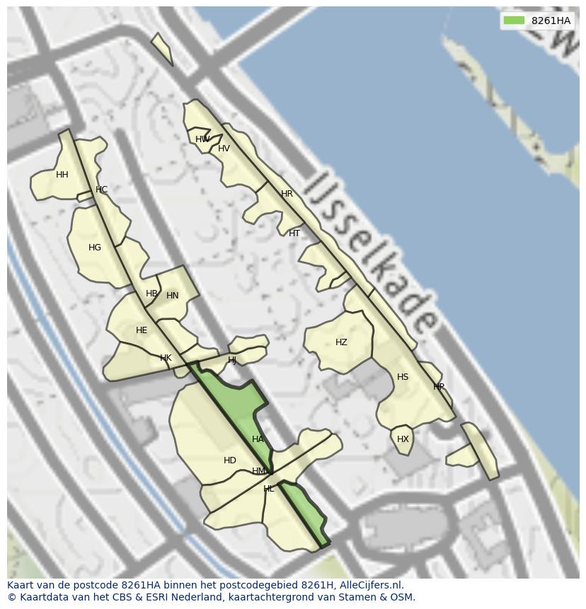 Afbeelding van het postcodegebied 8261 HA op de kaart.