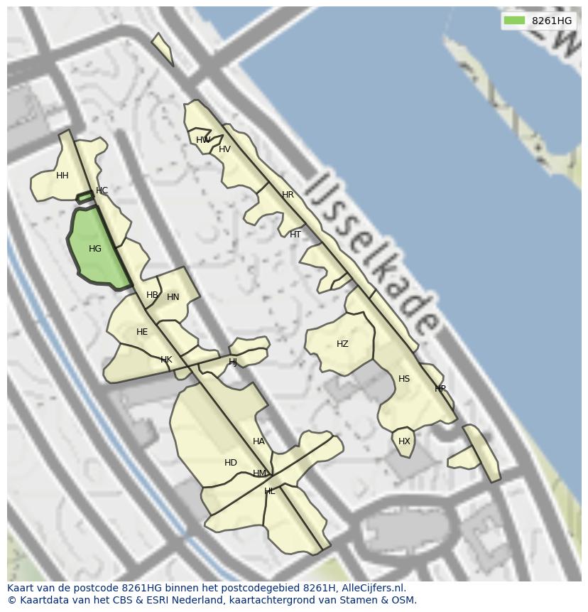Afbeelding van het postcodegebied 8261 HG op de kaart.