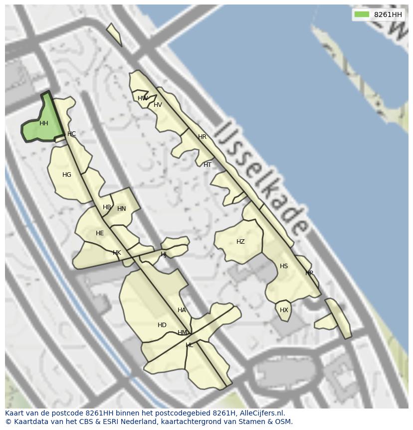 Afbeelding van het postcodegebied 8261 HH op de kaart.