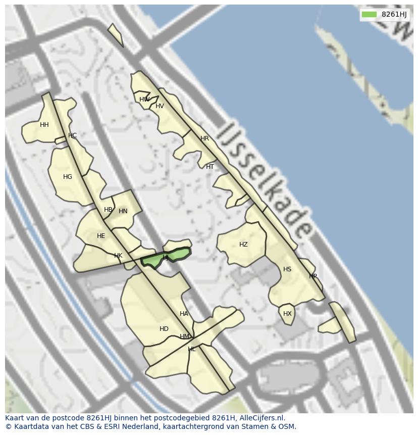 Afbeelding van het postcodegebied 8261 HJ op de kaart.