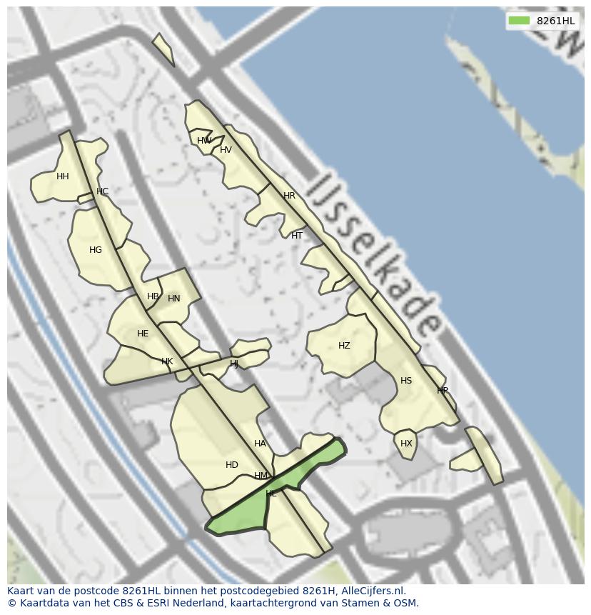 Afbeelding van het postcodegebied 8261 HL op de kaart.