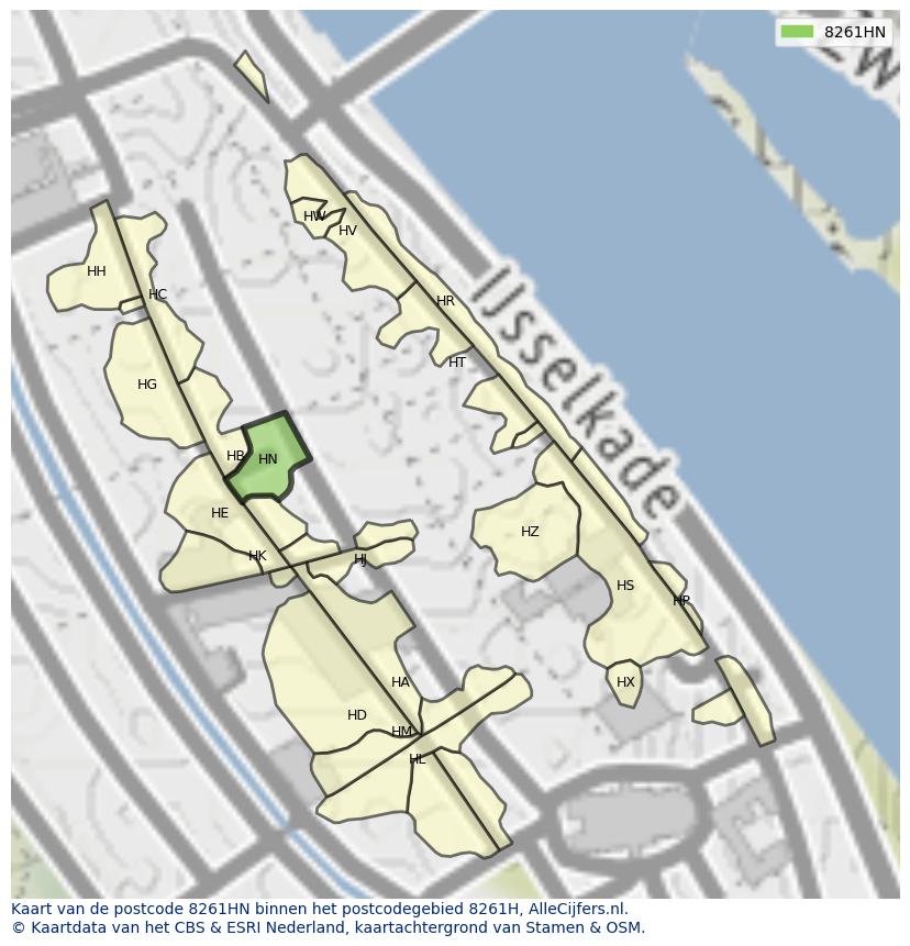 Afbeelding van het postcodegebied 8261 HN op de kaart.
