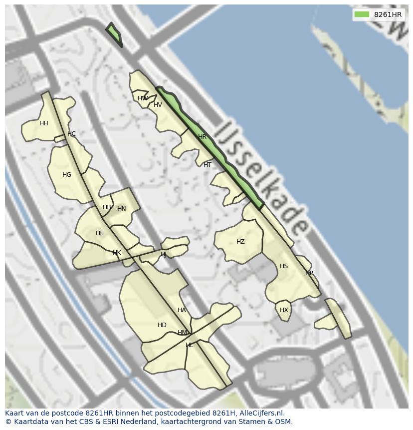 Afbeelding van het postcodegebied 8261 HR op de kaart.