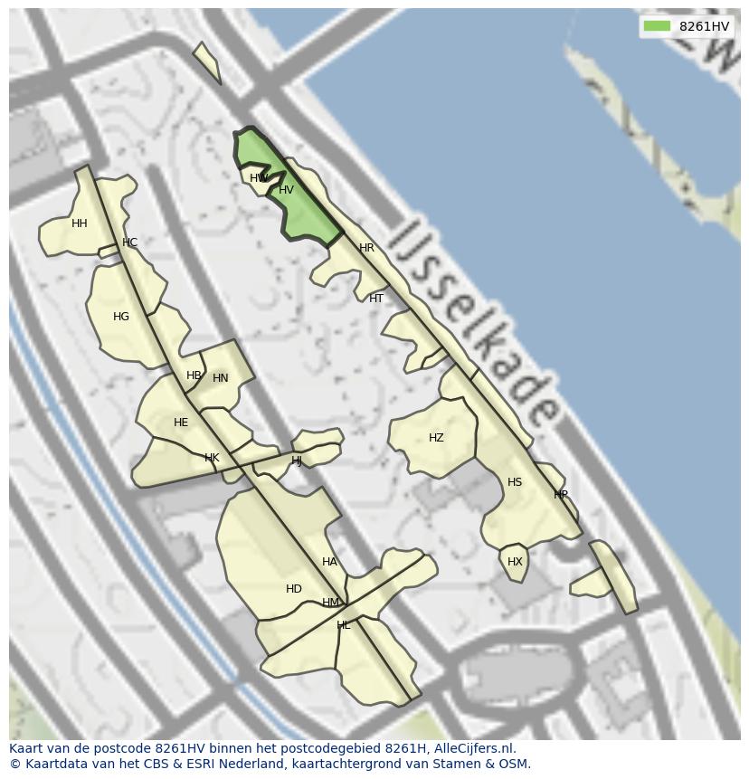 Afbeelding van het postcodegebied 8261 HV op de kaart.
