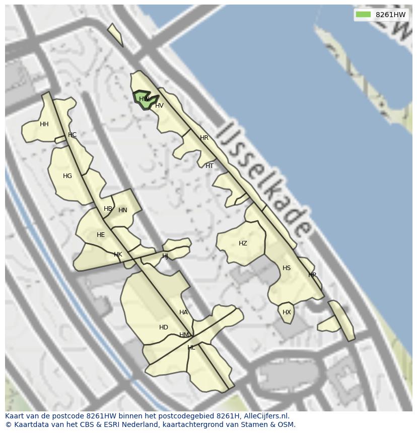 Afbeelding van het postcodegebied 8261 HW op de kaart.