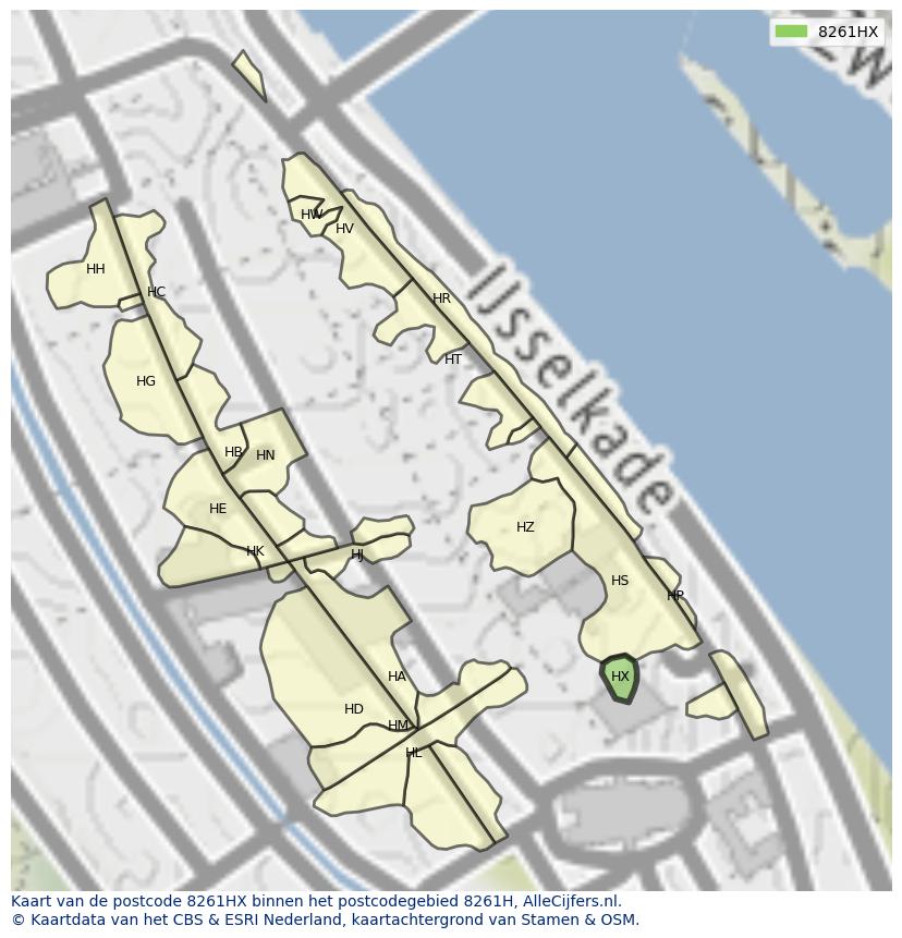 Afbeelding van het postcodegebied 8261 HX op de kaart.