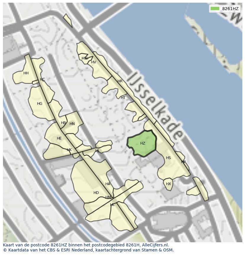 Afbeelding van het postcodegebied 8261 HZ op de kaart.