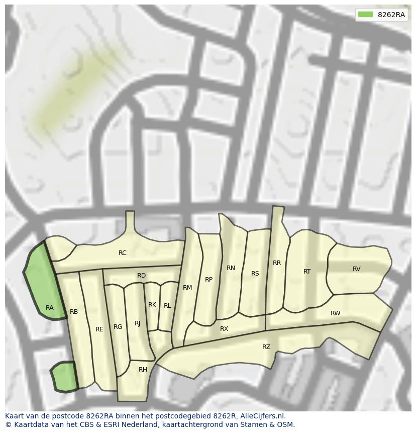 Afbeelding van het postcodegebied 8262 RA op de kaart.