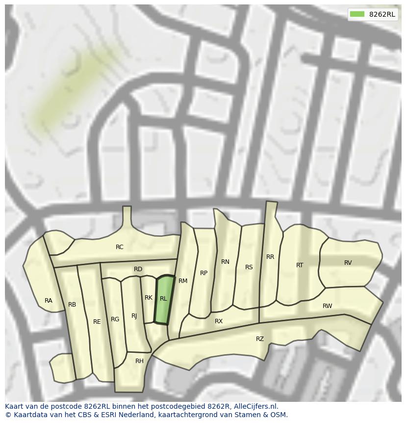 Afbeelding van het postcodegebied 8262 RL op de kaart.