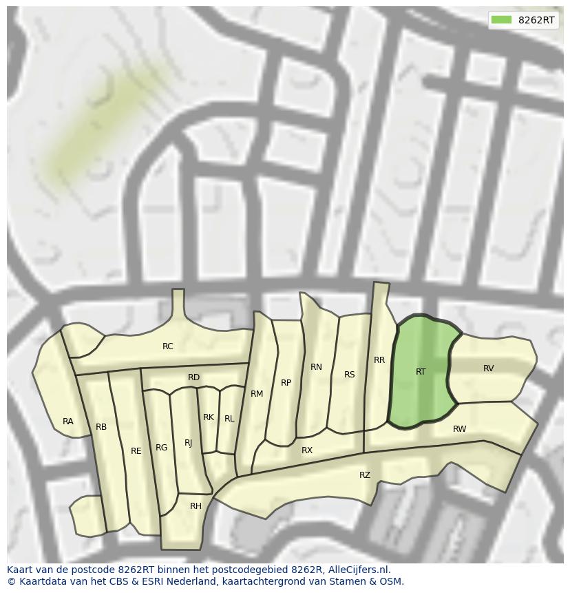 Afbeelding van het postcodegebied 8262 RT op de kaart.