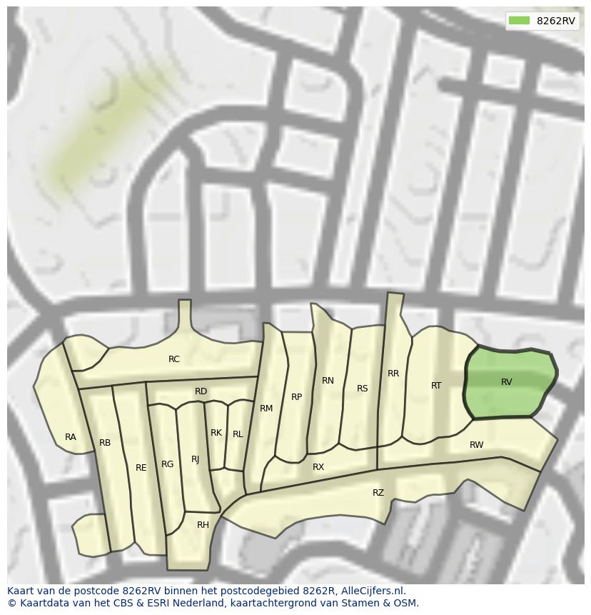 Afbeelding van het postcodegebied 8262 RV op de kaart.