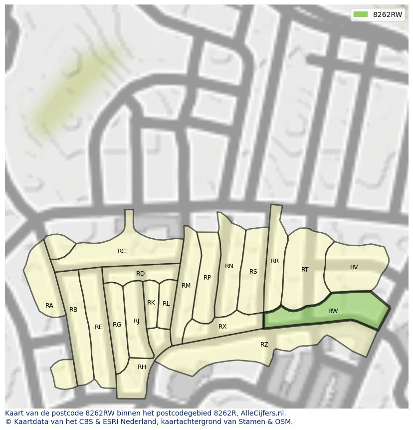 Afbeelding van het postcodegebied 8262 RW op de kaart.