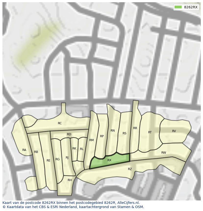 Afbeelding van het postcodegebied 8262 RX op de kaart.
