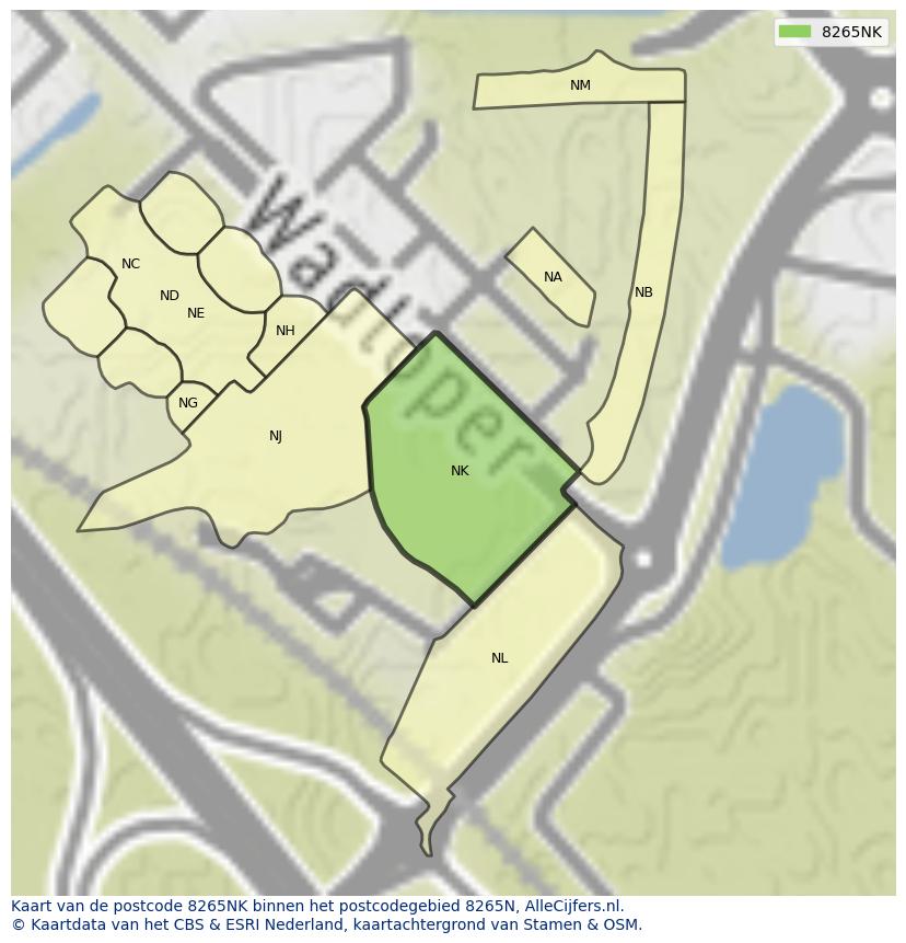 Afbeelding van het postcodegebied 8265 NK op de kaart.