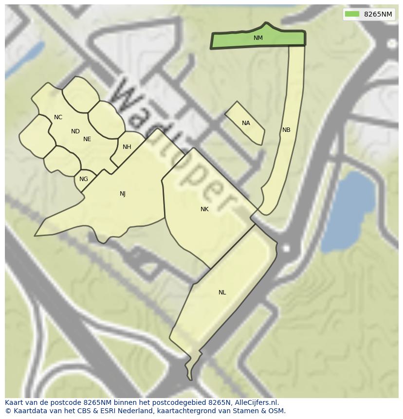 Afbeelding van het postcodegebied 8265 NM op de kaart.