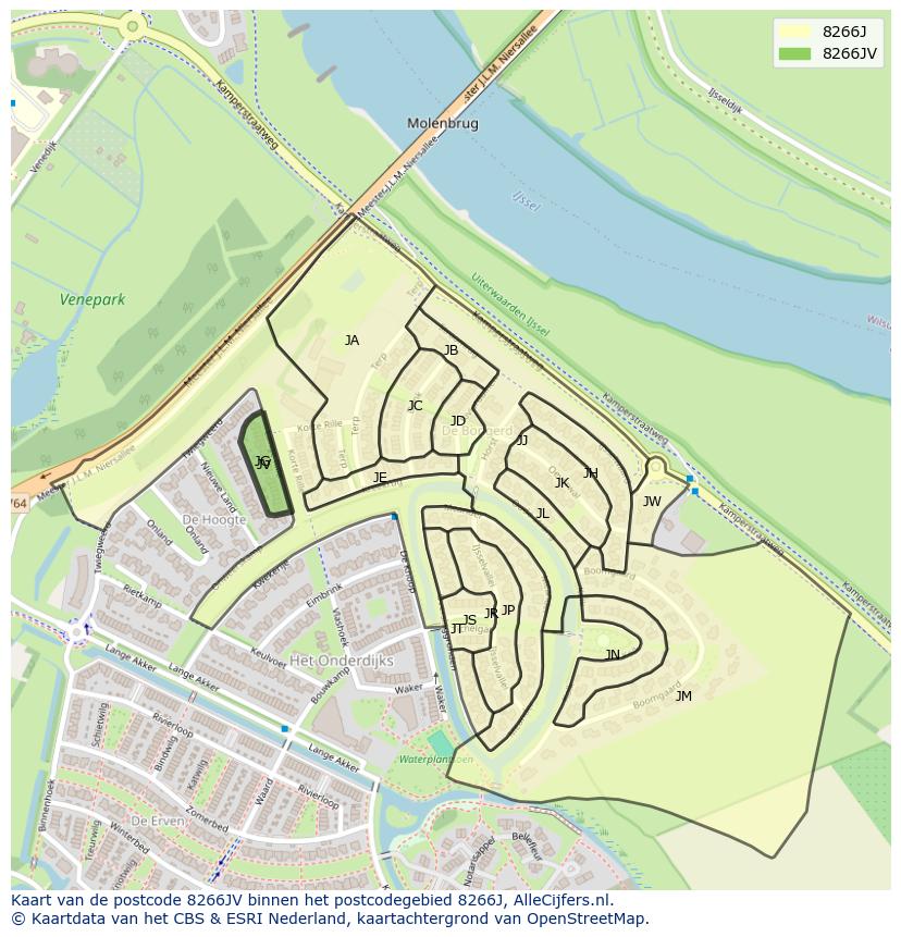 Afbeelding van het postcodegebied 8266 JV op de kaart.