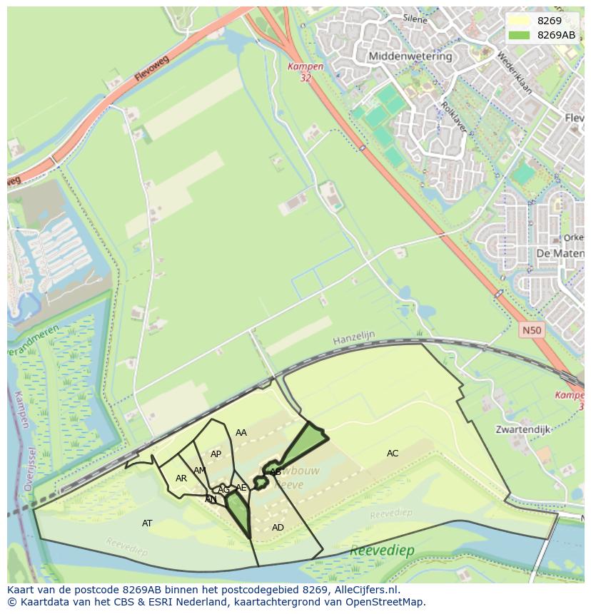 Afbeelding van het postcodegebied 8269 AB op de kaart.