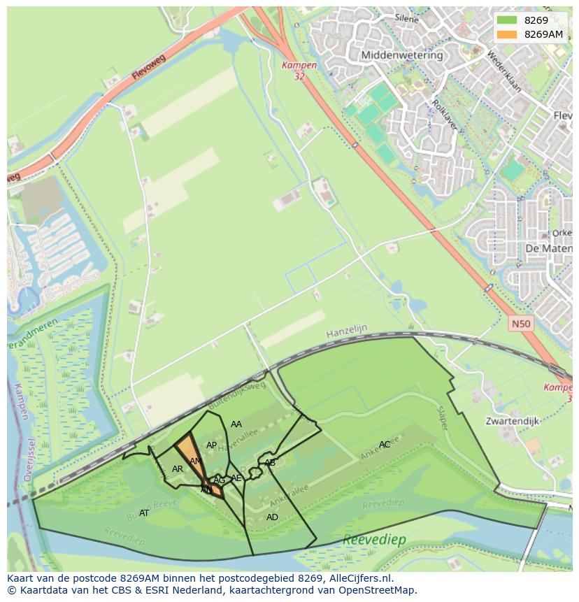 Afbeelding van het postcodegebied 8269 AM op de kaart.