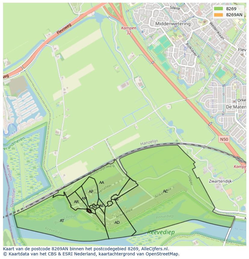 Afbeelding van het postcodegebied 8269 AN op de kaart.